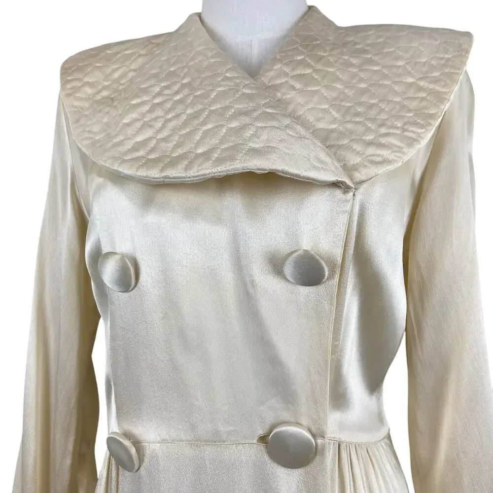 Vintage 30s 40s KAMORA Ivory Liquid Satin Maxi Dressing Gown Robe Women's Size S - Picture 2 of 15